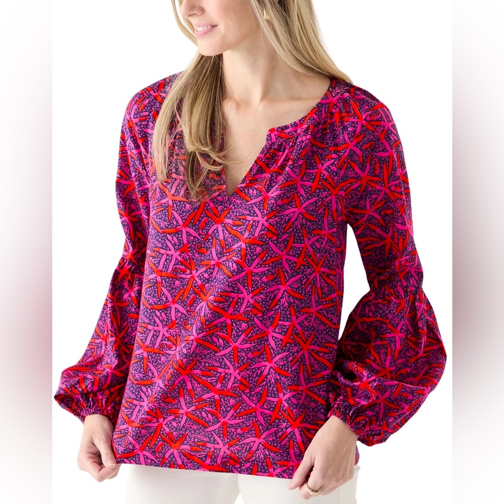 NWT Lilly Pulitzer Blouson Sleeve Sullivan Top Star Searching Size L